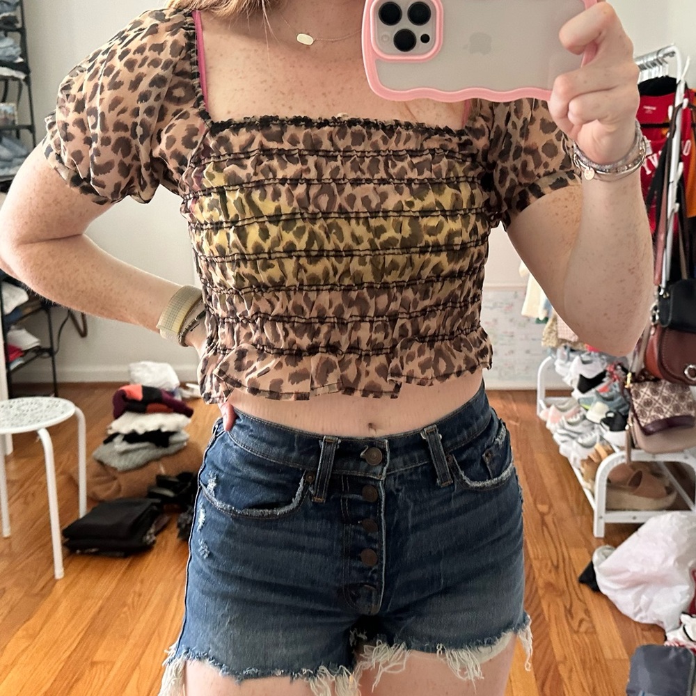See through leopard crop top